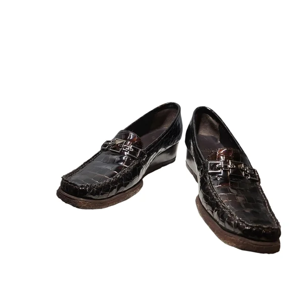 STUART WEITZMAN designer loafer 👞 shoes patented leather croc brown size 8.5 - Picture 16 of 16